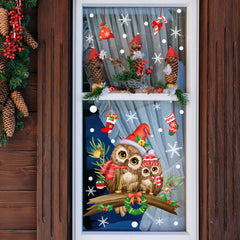 Christmas Tree Branch Owl Glass Sticker Self Adhesive Wall Sticker Festive