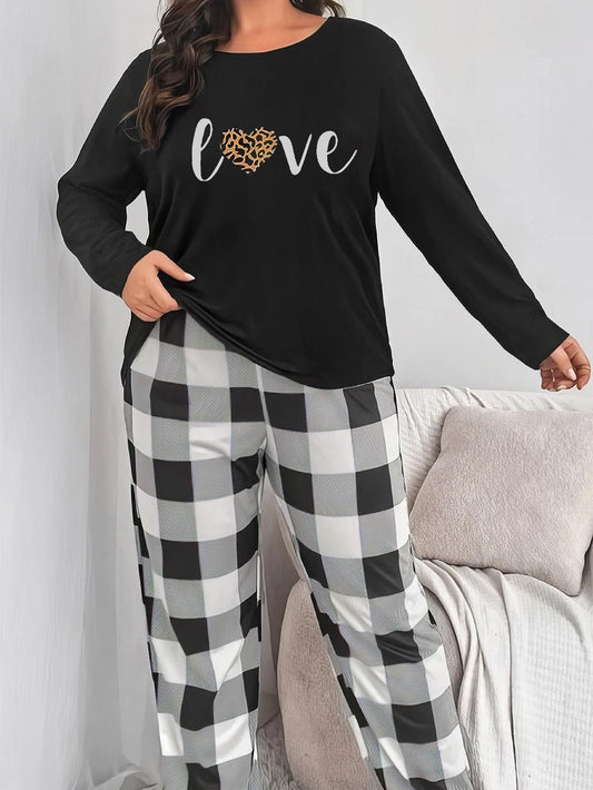 Leopard Print Pajama Set Plaid Pants Lounge Two Piece