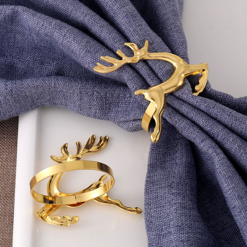 1pc Golden Deer Napkin Rings Solid Buckle Cast Iron Polished Metal