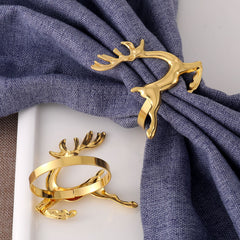1pc Golden Deer Napkin Rings Solid Buckle Cast Iron Polished Metal