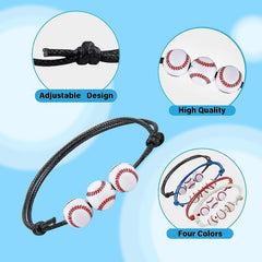 16 Pcs Baseball Bracelets Adjustable Inspirational Sport Theme Charm Bracelets
