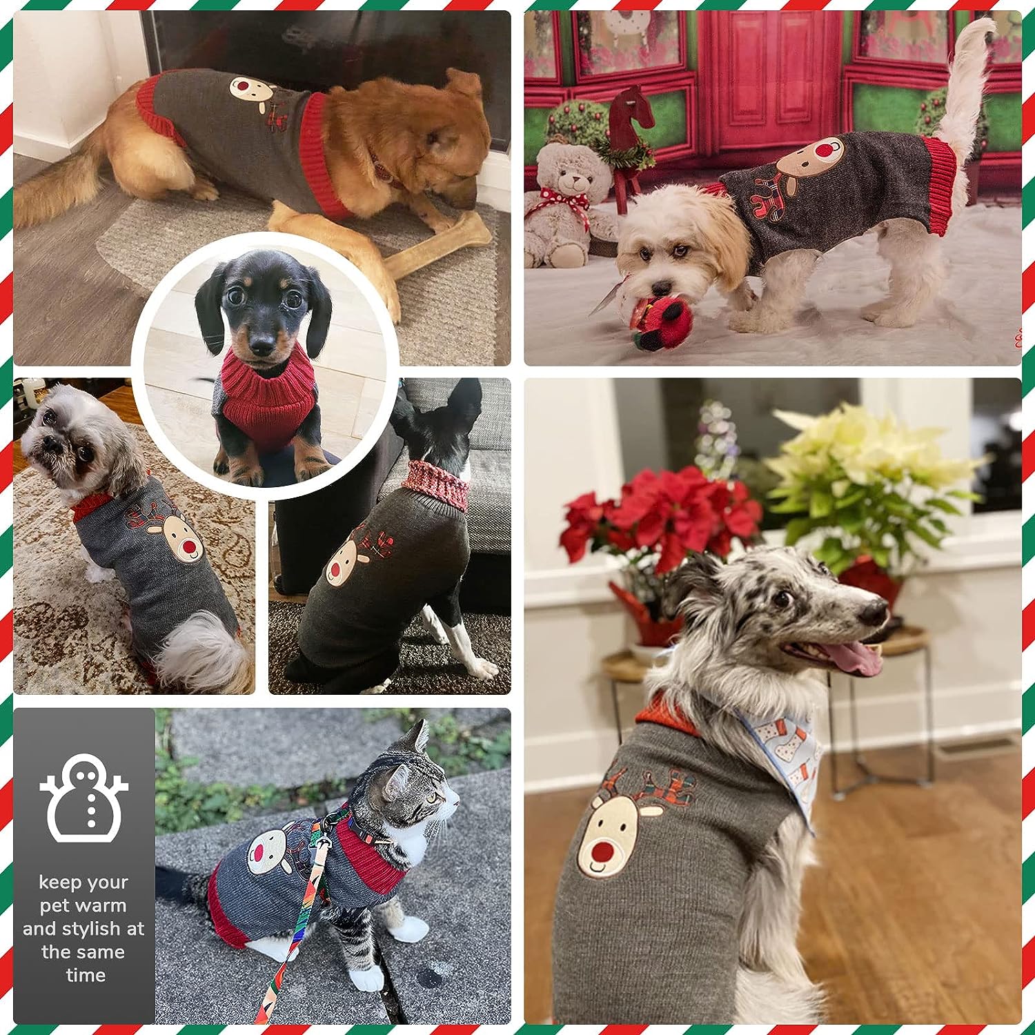 Dog Reindeer Holiday Sweater Funny Christmas Costume - Small/Medium/Large Dogs
