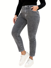  High Waisted Tapered Leg Stretch Jeans