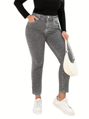  High Waisted Tapered Leg Stretch Jeans