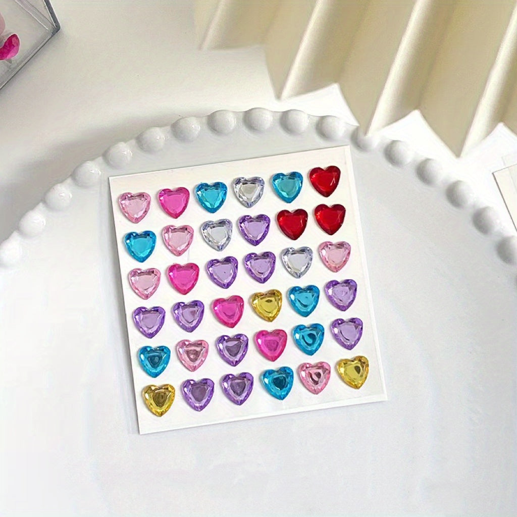 36pcs 3D Heart Rhinestone Stickers Crystal Flash Decoration Handcraft Rewards