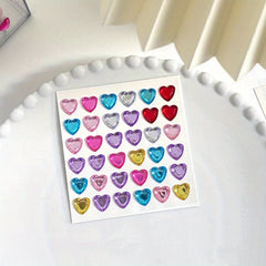 36pcs 3D Heart Rhinestone Stickers Crystal Flash Decoration Handcraft Rewards