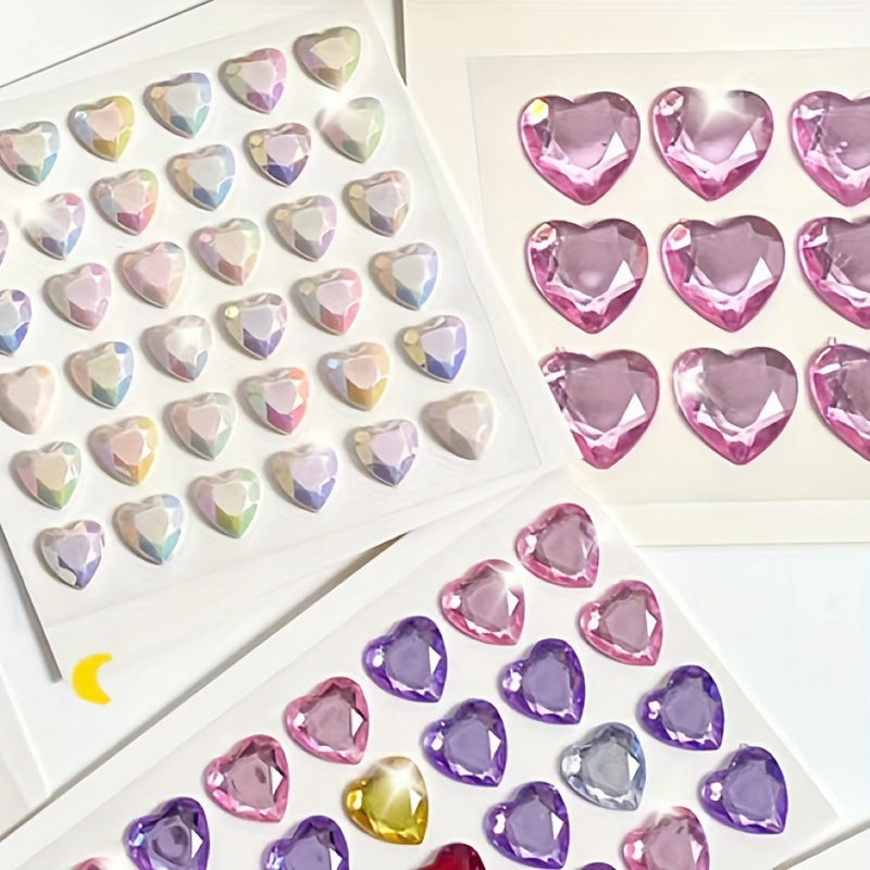 36pcs 3D Heart Rhinestone Stickers Crystal Flash Decoration Handcraft Rewards