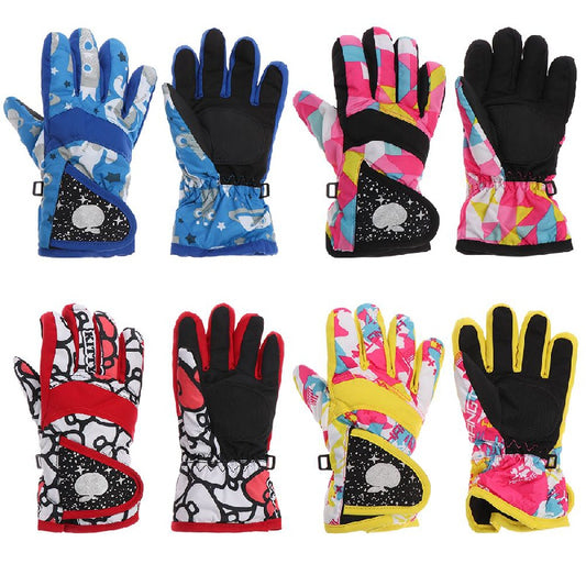 Kids Winter Skiing Gloves Long Sleeve Windproof Waterproof Mittens