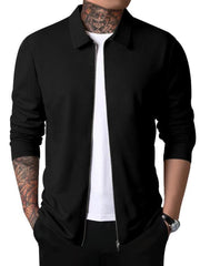 Men's Lapel Solid Zip Up Casual Jacket for Autumn