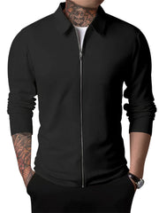 Men's Lapel Solid Zip Up Casual Jacket for Autumn