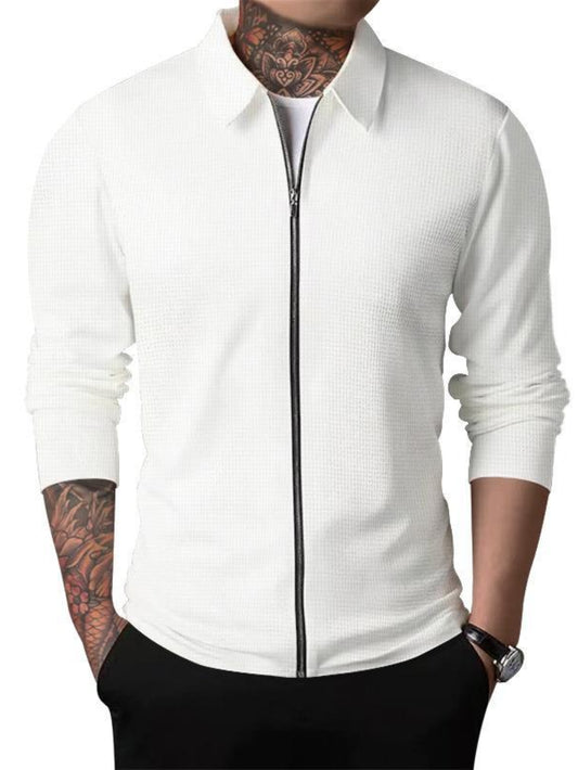 Men's Lapel Solid Zip Up Casual Jacket for Autumn