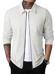 Men's Lapel Solid Zip Up Casual Jacket for Autumn