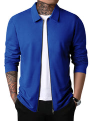 Men's Lapel Solid Zip Up Casual Jacket for Autumn