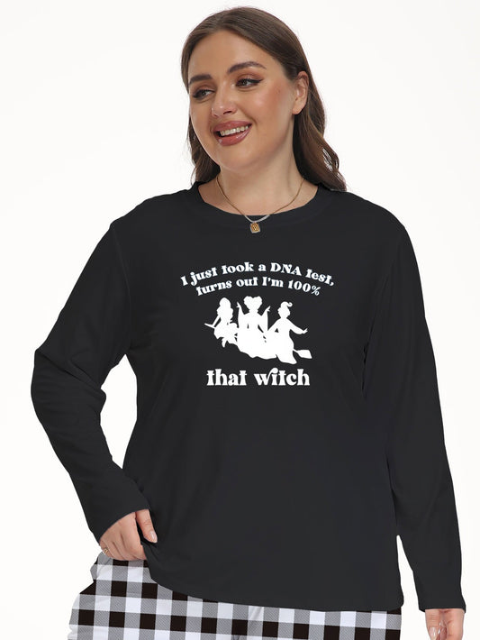  Halloween Witch Print Crew Neck Pajama Top