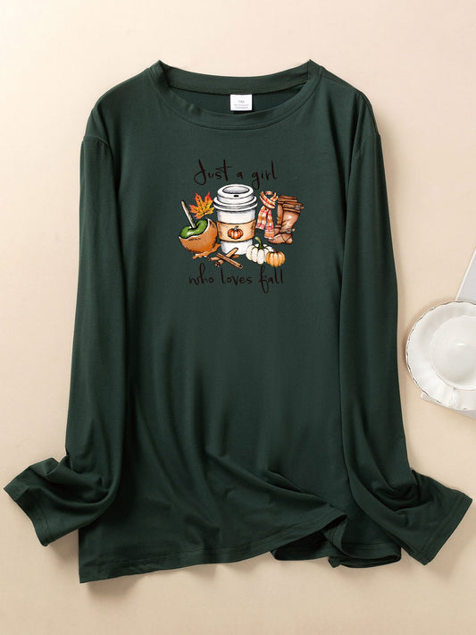  Graphic Print Long Sleeve Pajama Top