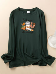  Graphic Print Long Sleeve Pajama Top