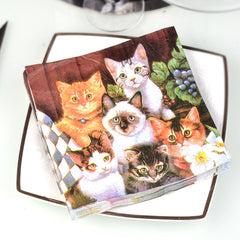 20pcs Cat Printed Napkins Green Paper Towels