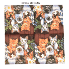 20pcs Cat Printed Napkins Green Paper Towels