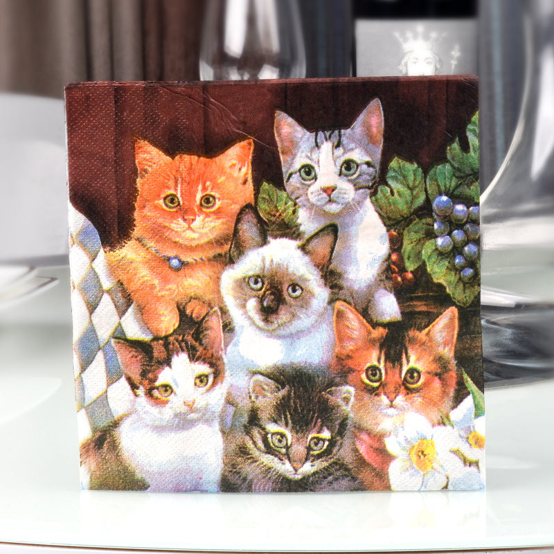 20pcs Cat Printed Napkins Green Paper Towels