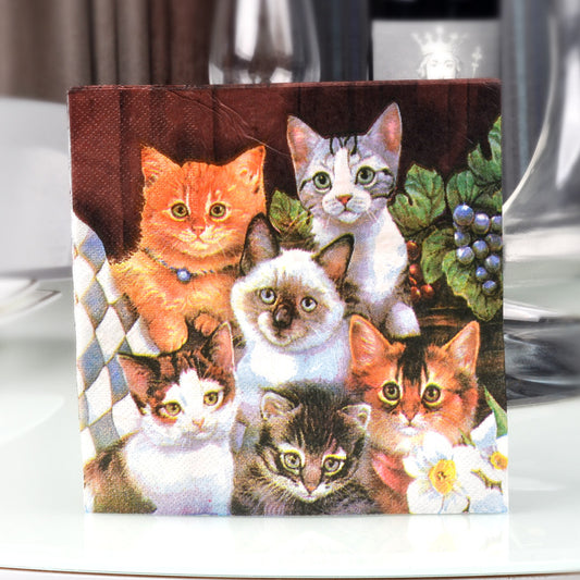 20pcs Cat Printed Napkins Green Paper Towels