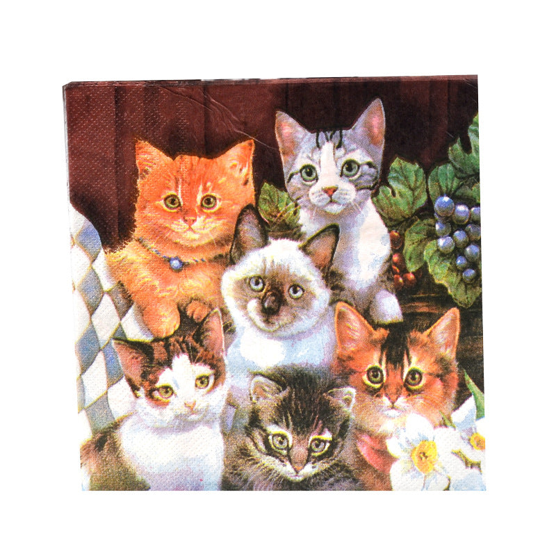 20pcs Cat Printed Napkins Green Paper Towels
