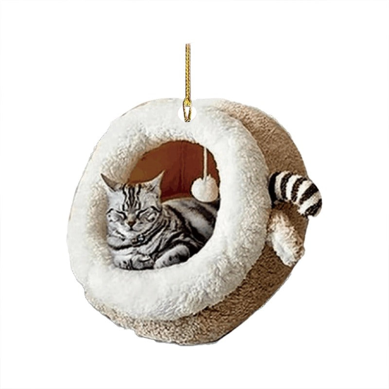 Cat Christmas Tree Pendant Acrylic Jewelry Cat Car Rear View Mirror Decoration