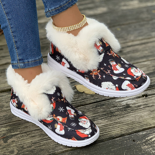 Christmas Snowman Print Plush Lined Snow Shoes