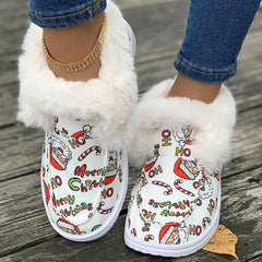 Santa Print Plush Lined Furry Snow Boots