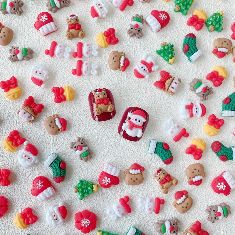 20pcs Christmas Resin Nail Art Charms Santa Elk Snowman DIY Decoration