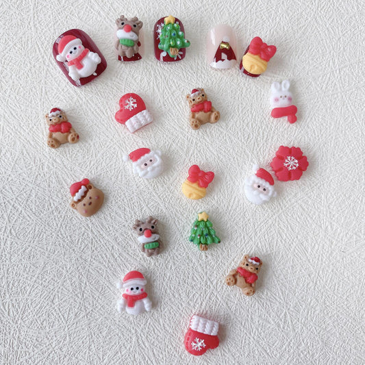 20pcs Christmas Resin Nail Art Charms Santa Elk Snowman DIY Decoration