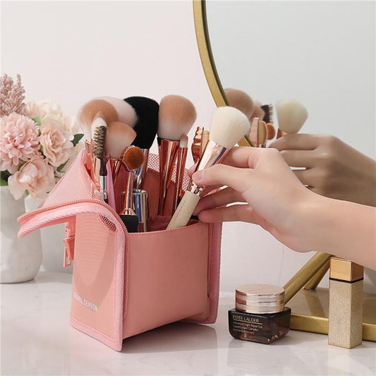 Makeup Brush Organizer Bag Portable Stand Up Makeup Brush Holder