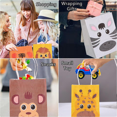 6pcs Animal Gift Bags Jungle Party Bags Candy Gift Paper Bags With Handle