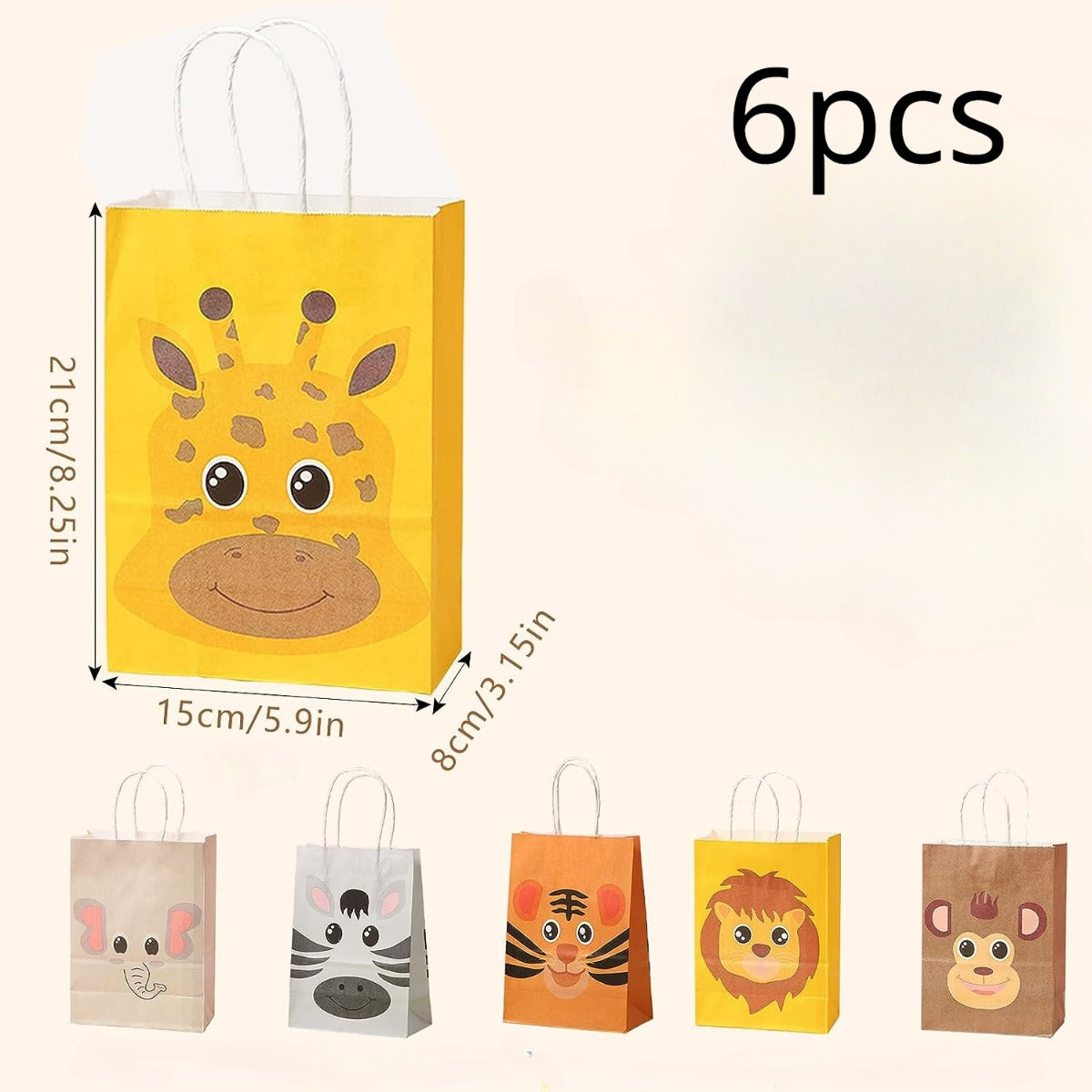 6pcs Animal Gift Bags Jungle Party Bags Candy Gift Paper Bags With Handle