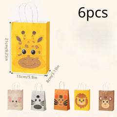 6pcs Animal Gift Bags Jungle Party Bags Candy Gift Paper Bags With Handle