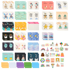 50pcs Happy Birthday Cards Set With 10 Envelopes & Stickers