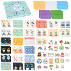 50pcs Happy Birthday Cards Set With 10 Envelopes & Stickers