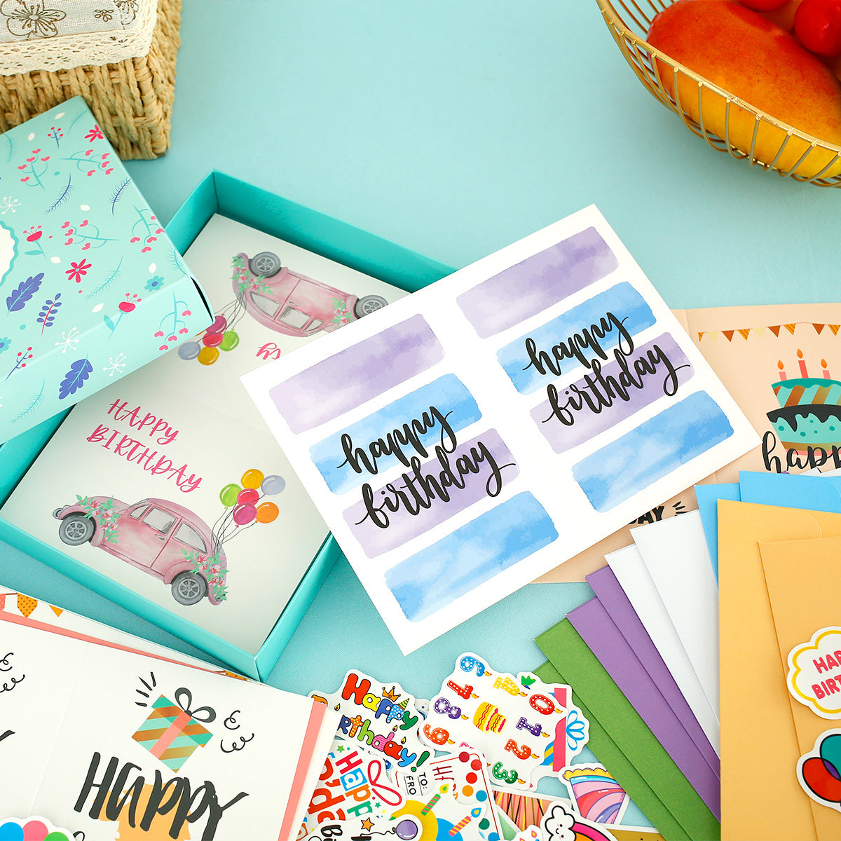 50pcs Happy Birthday Cards Set With 10 Envelopes & Stickers