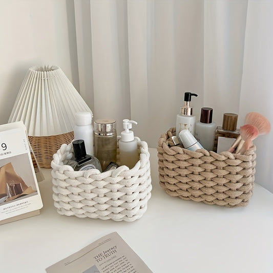 Cotton Rope Woven Storage Basket for Jewelry Makeup Masks Cosmetics