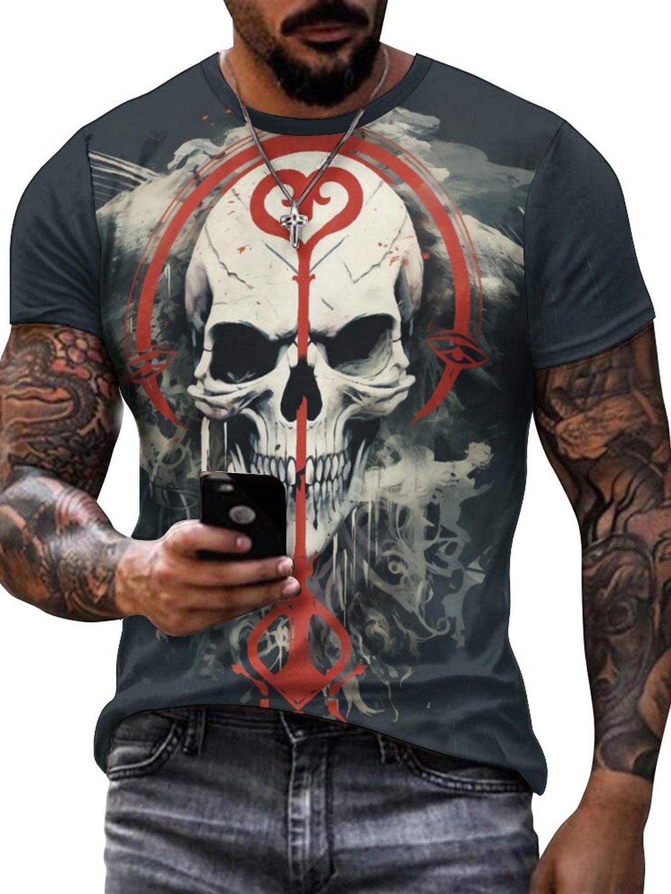 Men's Skull 3D Print Short Sleeve T Shirt for Summer