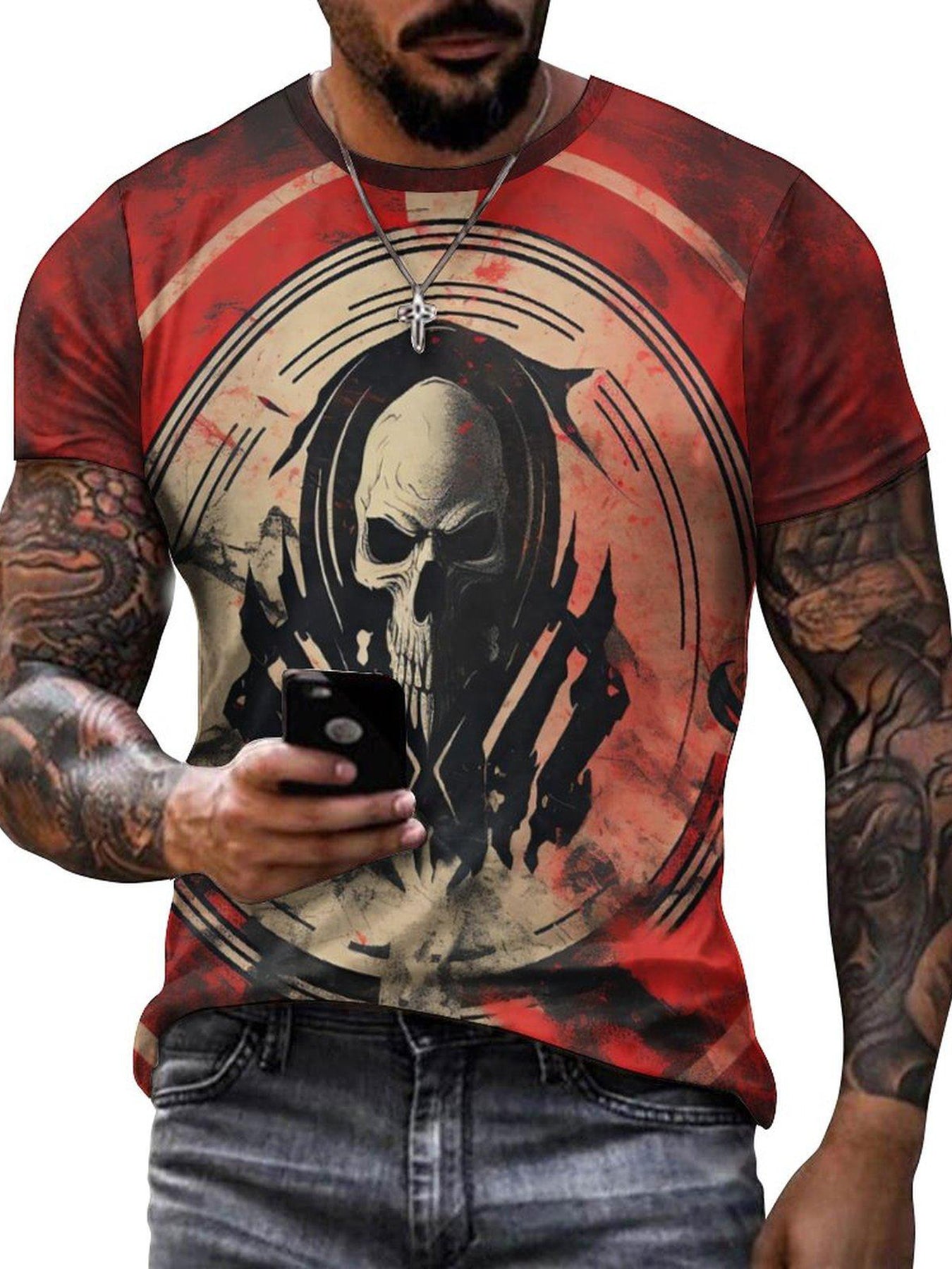 Men's Skull Print Short Sleeve T shirt Casual Top For Summer