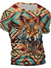 Men's Wolf 3D Print Ethnic Short Sleeve T-shirt for Summer