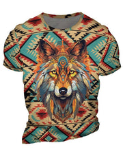 Men's Wolf 3D Print Ethnic Short Sleeve T-shirt for Summer