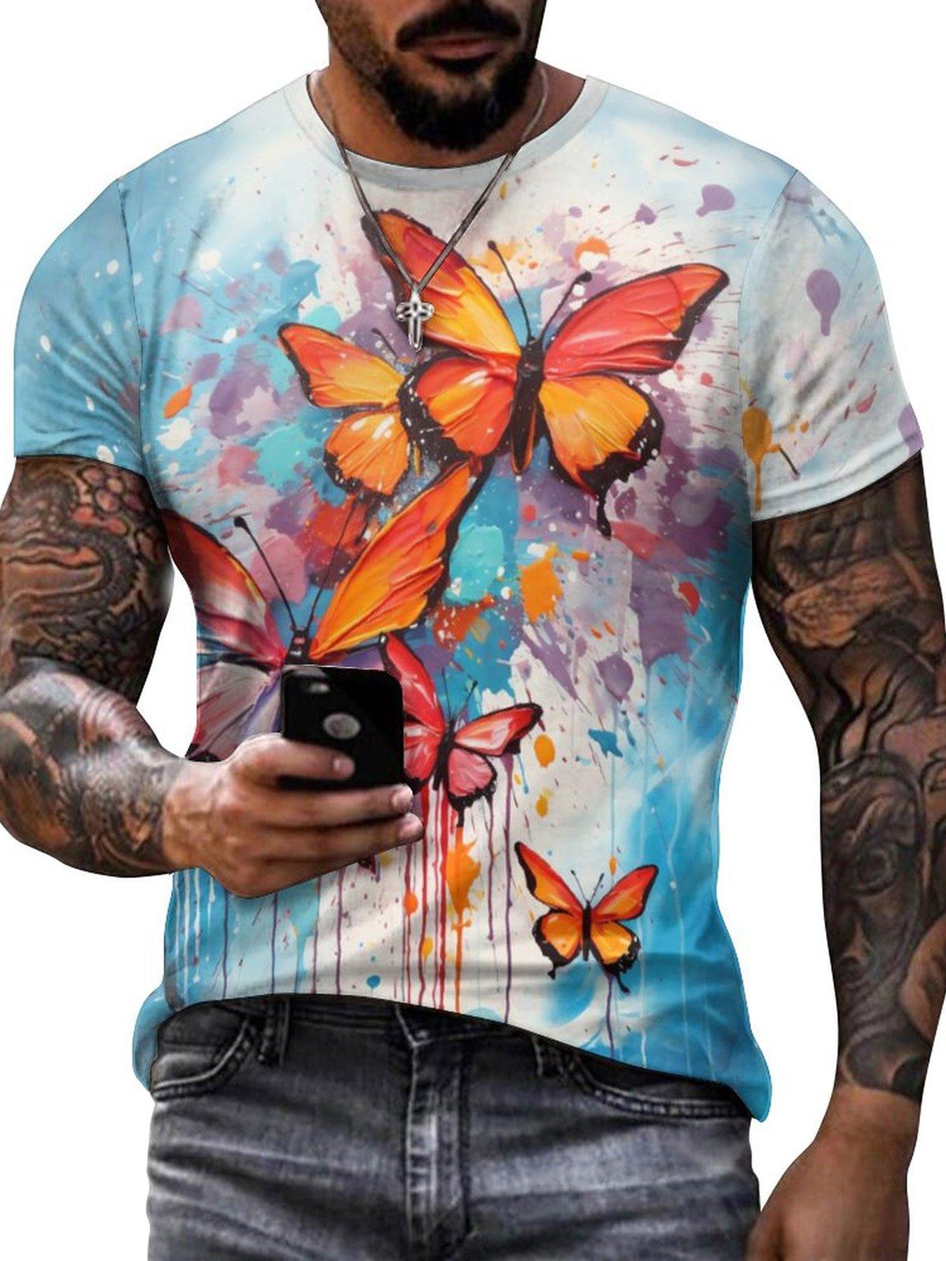 Butterfly 3D Print Men's Graphic Tee Short Sleeve Top Outdoor Clothing