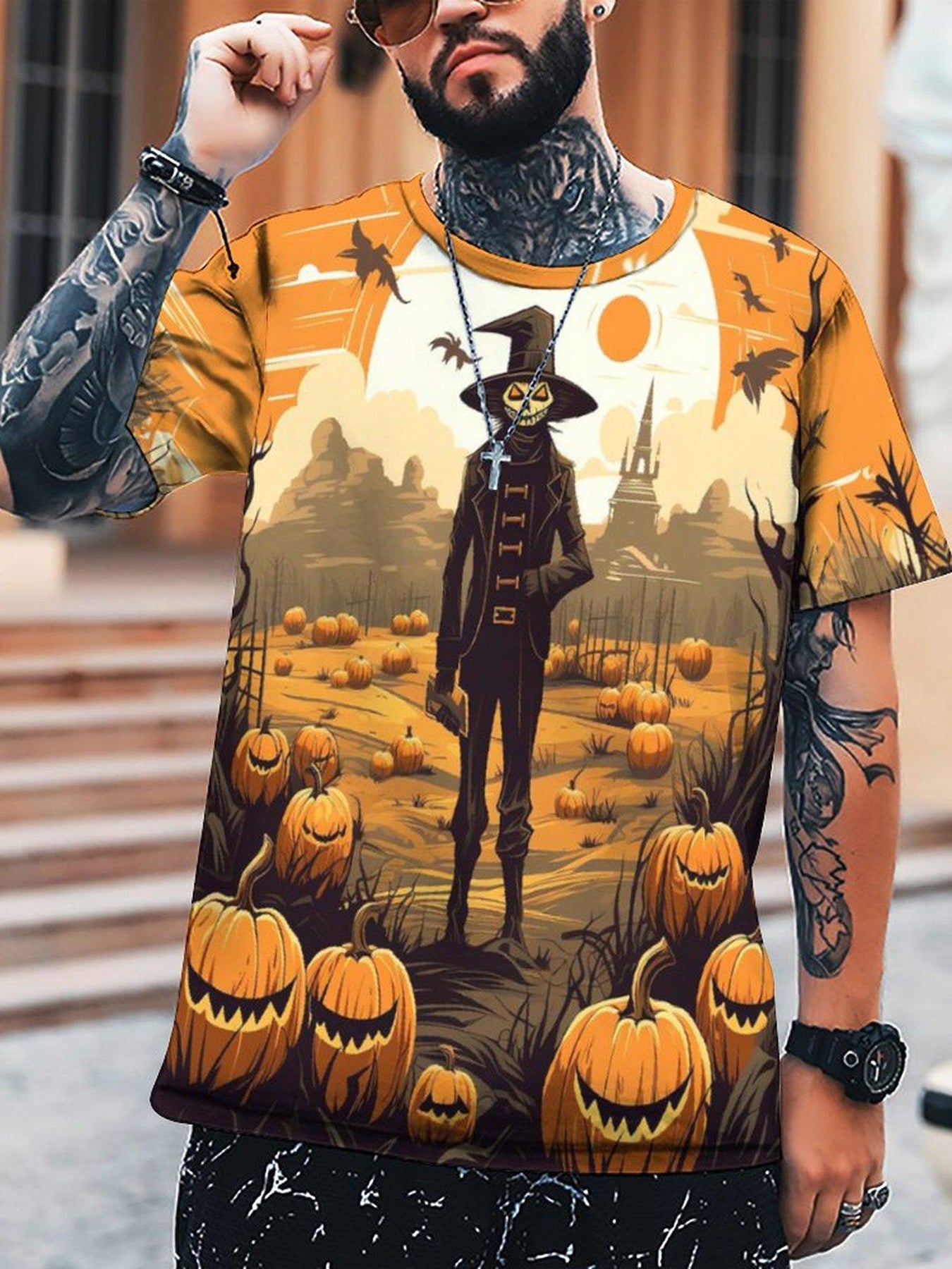 Halloween 3D Print Men's Graphic Tee Short Sleeve Pullover Top