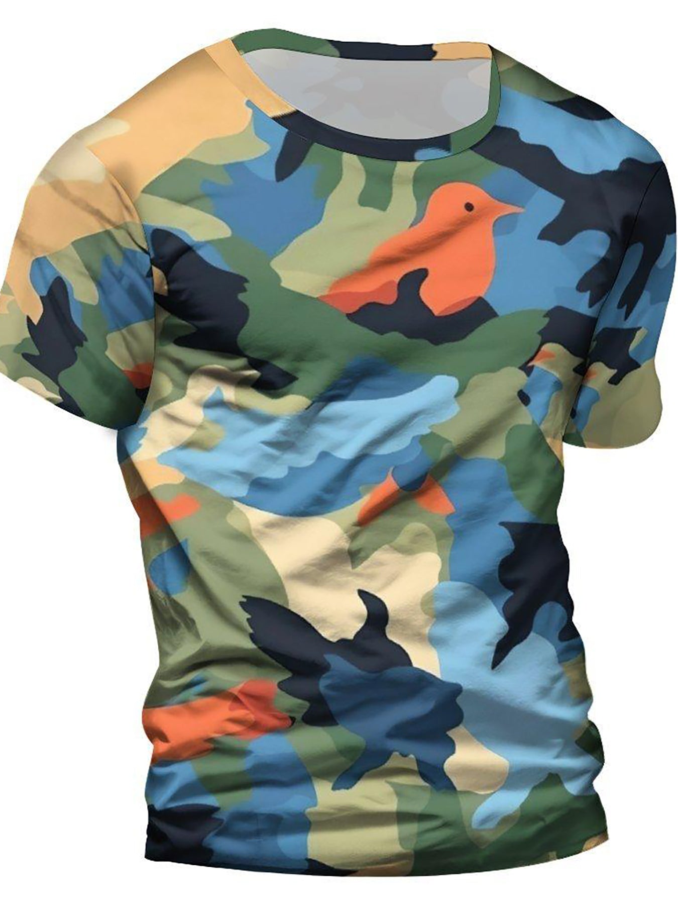 Camouflage Bird Pattern Men's Short Sleeve T shirt for Summer