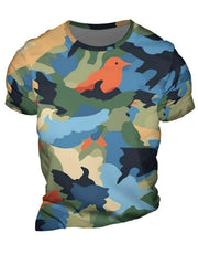 Camouflage Bird Pattern Men's Short Sleeve T shirt for Summer