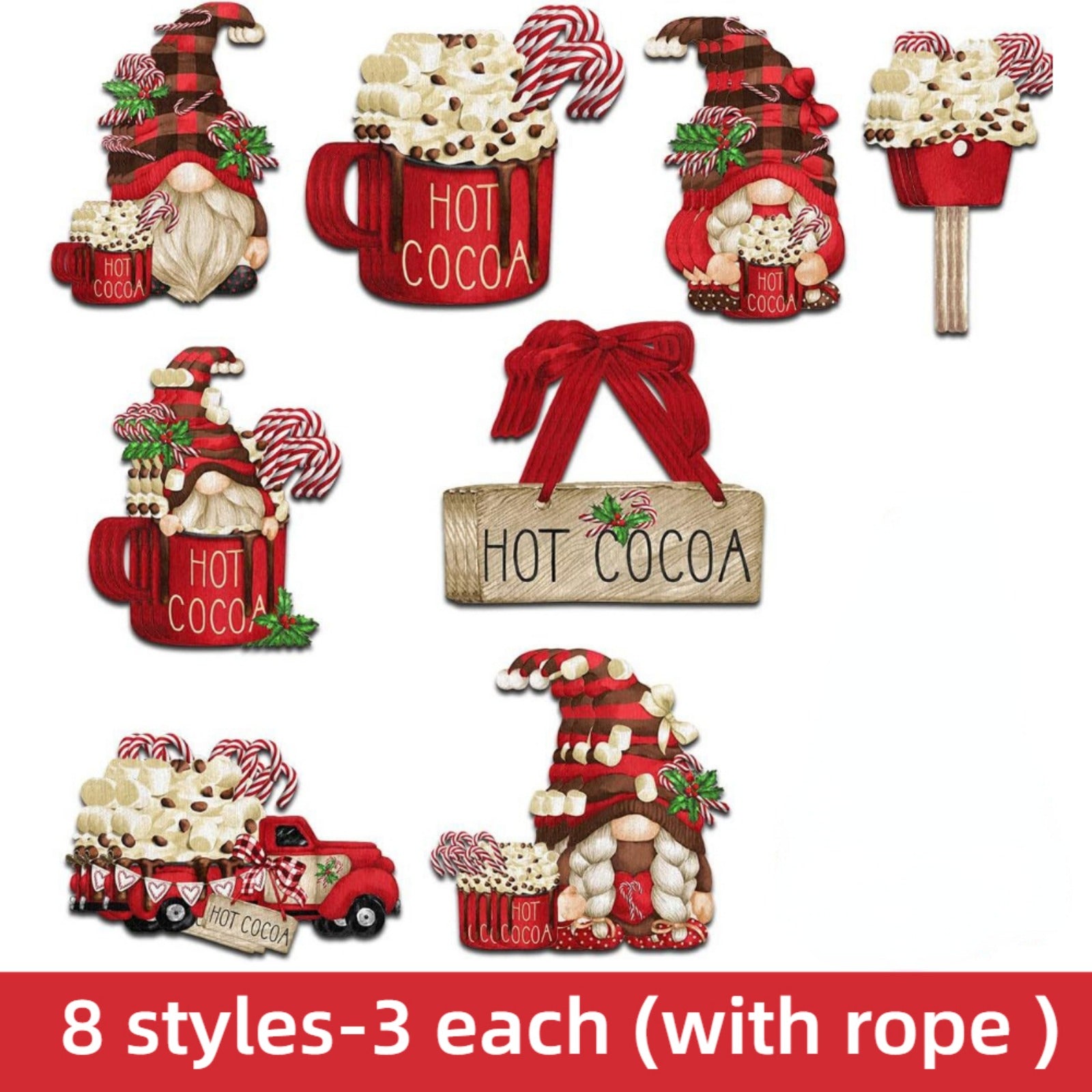 24pcs Wooden Santa Claus Hanging Decorations for Christmas