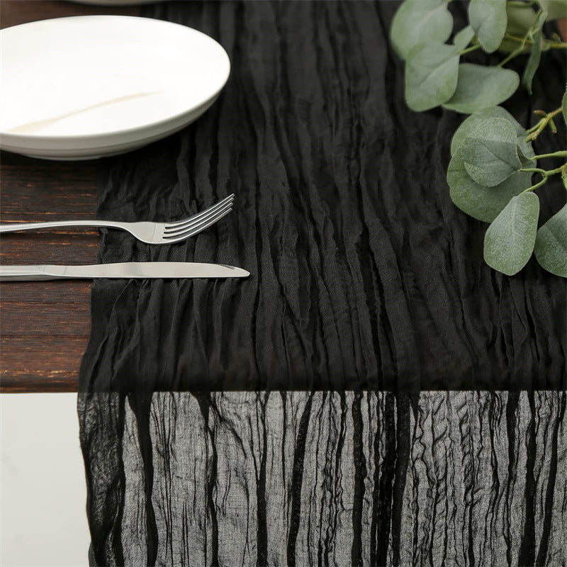 Polyester Table Runner Balinese Pleated Style Cheesecloth Table Cover
