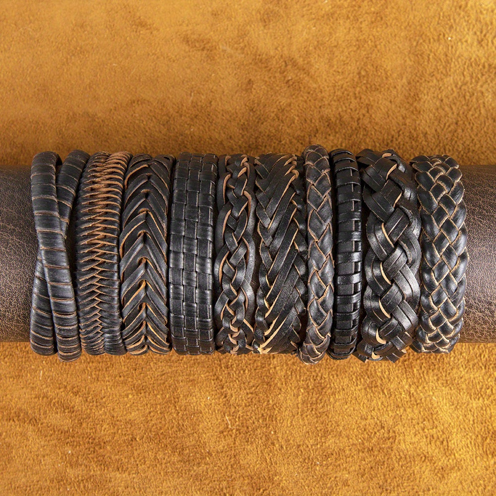 10pcs Faux Leather Bracelets Men Women Set