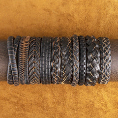 10pcs Faux Leather Bracelets Men Women Set